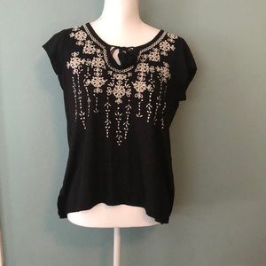 Black shirt with white stitching